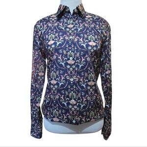 Xacus Navy Floral Cotton Button Down Top Size EU 40 US Medium NWOT
